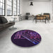 Round Patterned Deep Purple Rug in a Office, pat12pur