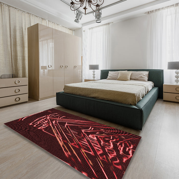 Patterned Brown Red Rug in a Bedroom, pat12rd