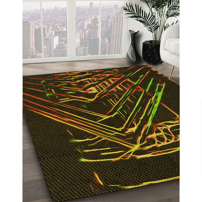 Patterned Dark Bronze Brown Rug in Family Room, pat12yw