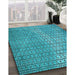 Patterned Dark Cyan Green Rug in Family Room, pat120lblu