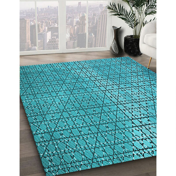 Machine Washable Transitional Dark Cyan Green Rug in a Family Room, wshpat120lblu