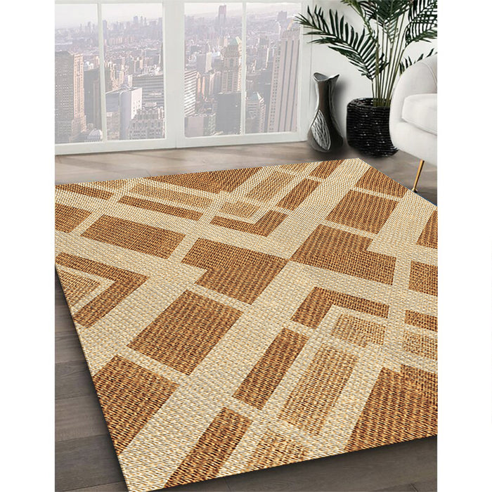 Patterned Yellow Rug in Family Room, pat1200brn
