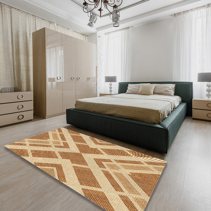 Patterned Yellow Rug in a Bedroom, pat1200brn