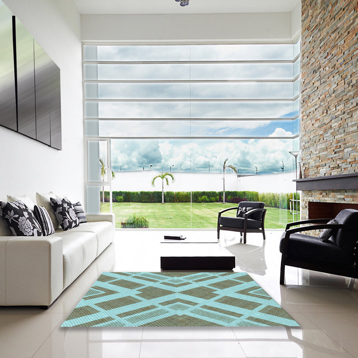 Square Patterned Blue Rug in a Living Room, pat1200lblu