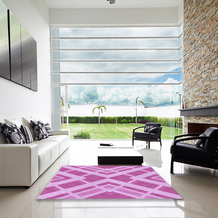 Square Patterned Neon Pink Rug in a Living Room, pat1200pur