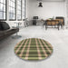 Round Patterned Brass Green Rug in a Office, pat1201brn