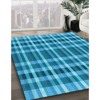 Patterned Bright Turquoise Blue Rug, pat1201lblu