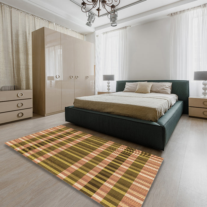 Patterned Saddle Brown Rug in a Bedroom, pat1201org
