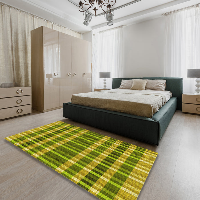 Patterned Olive Green Rug in a Bedroom, pat1201yw