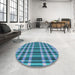 Round Machine Washable Transitional Diamond Blue Rug in a Office, wshpat1201