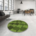 Round Patterned Dark Forest Green Rug in a Office, pat1202brn