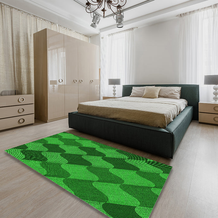 Patterned Green Rug in a Bedroom, pat1202grn