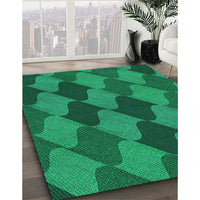 Patterned Deep Emerald Green Rug, pat1202lblu