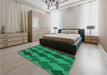 Patterned Deep Emerald Green Rug in a Bedroom, pat1202lblu