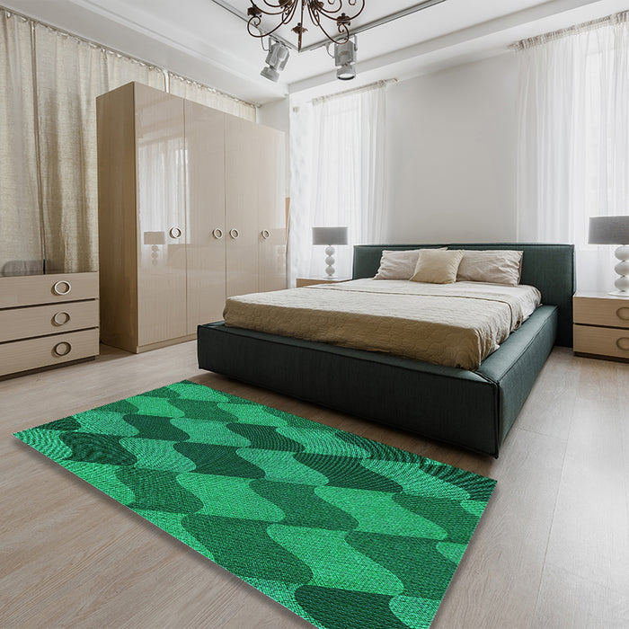 Patterned Deep Emerald Green Rug in a Bedroom, pat1202lblu