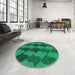 Round Patterned Deep Emerald Green Rug in a Office, pat1202lblu