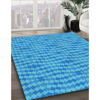 Patterned Neon Blue Rug, pat1203lblu