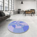 Round Patterned Blue Rug in a Office, pat1204blu