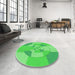 Round Patterned Neon Green Rug in a Office, pat1204grn