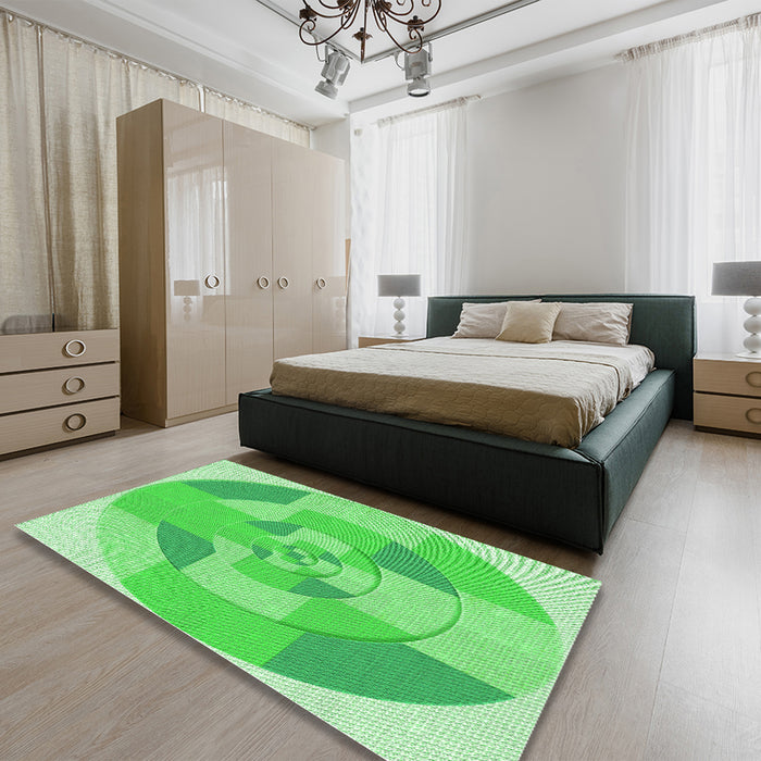 Round Machine Washable Transitional Neon Green Rug in a Office, wshpat1204grn