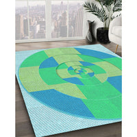 Patterned Lime Mint Green Rug, pat1204lblu