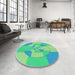 Round Patterned Lime Mint Green Rug in a Office, pat1204lblu