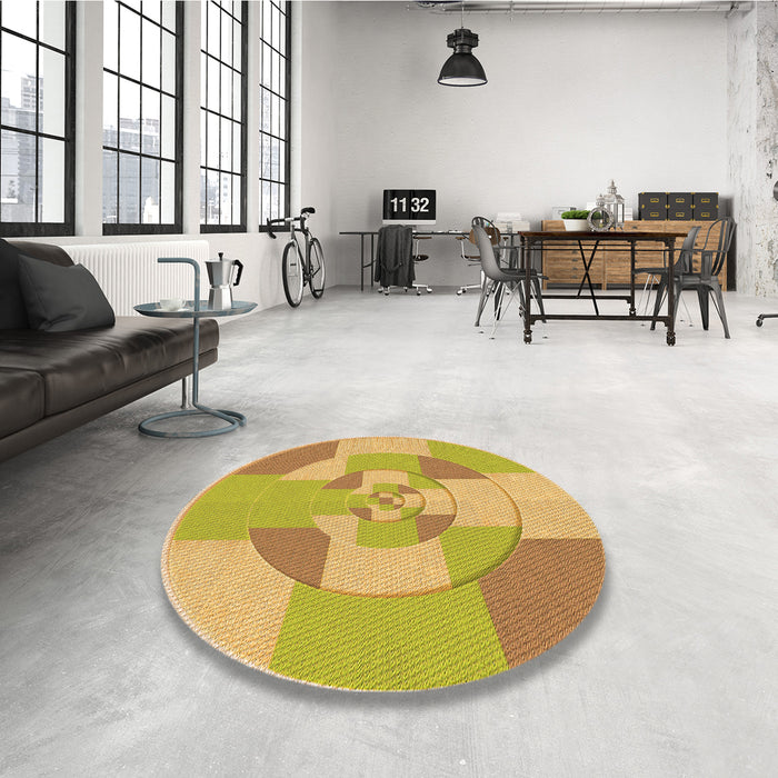 Round Patterned Caramel Brown Rug in a Office, pat1204org