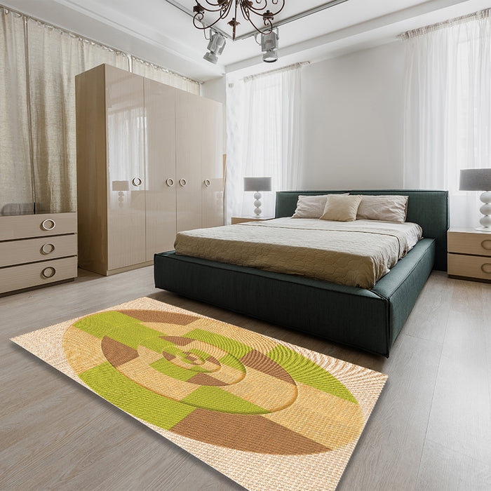 Patterned Caramel Brown Rug in a Bedroom, pat1204org