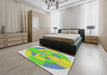 Patterned Green Novelty Rug in a Bedroom, pat1204