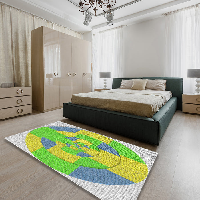 Patterned Green Novelty Rug in a Bedroom, pat1204