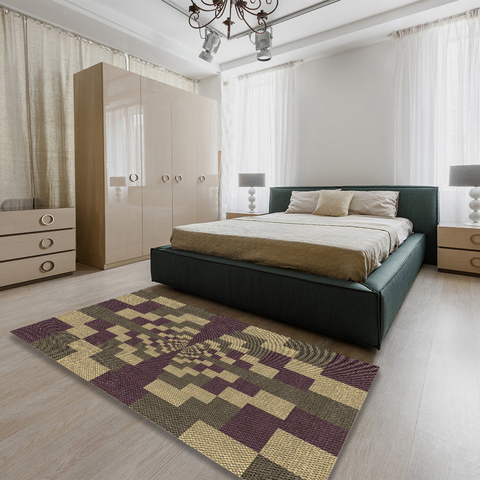Patterned Burgundy Brown Rug in a Bedroom, pat1205brn