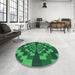 Round Patterned Deep Emerald Green Rug in a Office, pat1205grn