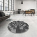 Round Patterned Dark Gray Black Rug in a Office, pat1205gry