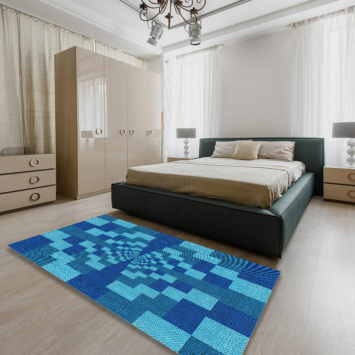 Round Machine Washable Transitional Blueberry Blue Rug in a Office, wshpat1205lblu