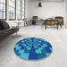 Round Patterned Blueberry Blue Rug in a Office, pat1205lblu