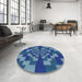 Round Patterned Blue Novelty Rug in a Office, pat1205