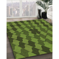 Patterned Dark Forest Green Rug, pat1207brn