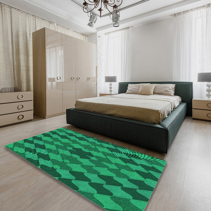 Patterned Spring Green Rug in a Bedroom, pat1207lblu