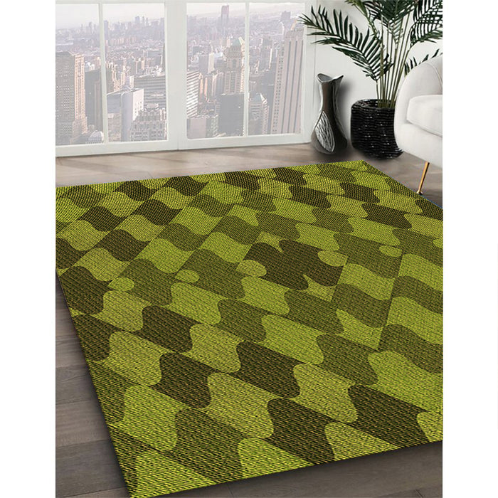 Patterned Dark Yellow Green Rug in Family Room, pat1207org