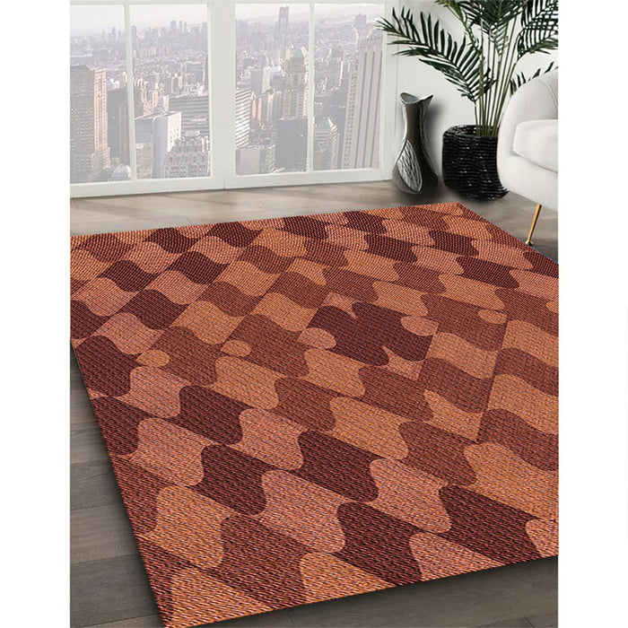 Patterned Bright Orange Rug in Family Room, pat1207rd