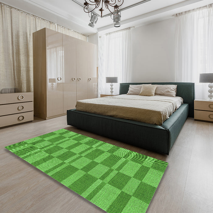 Patterned Green Rug in a Bedroom, pat1209grn