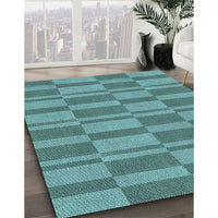 Patterned Turquoise Green Rug, pat1209lblu