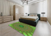 Patterned Green Rug in a Bedroom, pat121grn