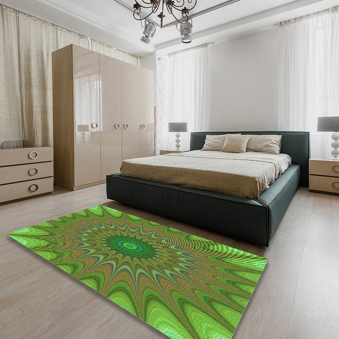Patterned Green Rug in a Bedroom, pat121grn