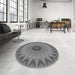 Round Patterned Carbon Gray Rug in a Office, pat121gry