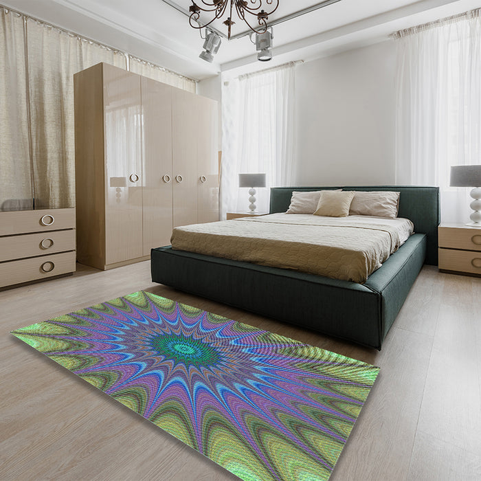 Patterned Green Rug in a Bedroom, pat121lblu