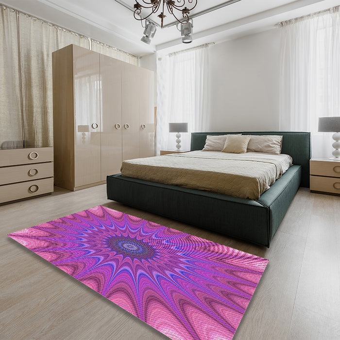 Patterned Magenta Pink Rug in a Bedroom, pat121pur