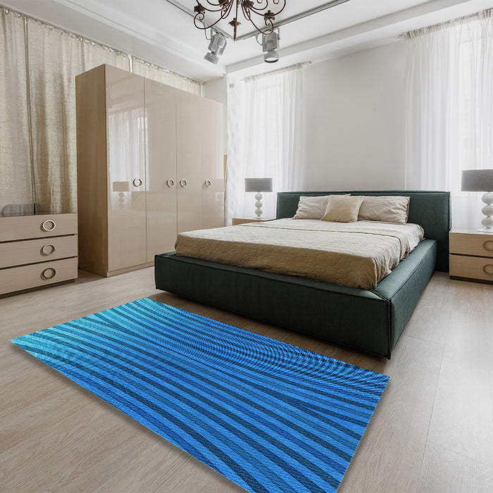 Round Machine Washable Transitional Blue Rug in a Office, wshpat1210lblu