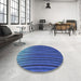 Round Machine Washable Transitional Blueberry Blue Rug in a Office, wshpat1210