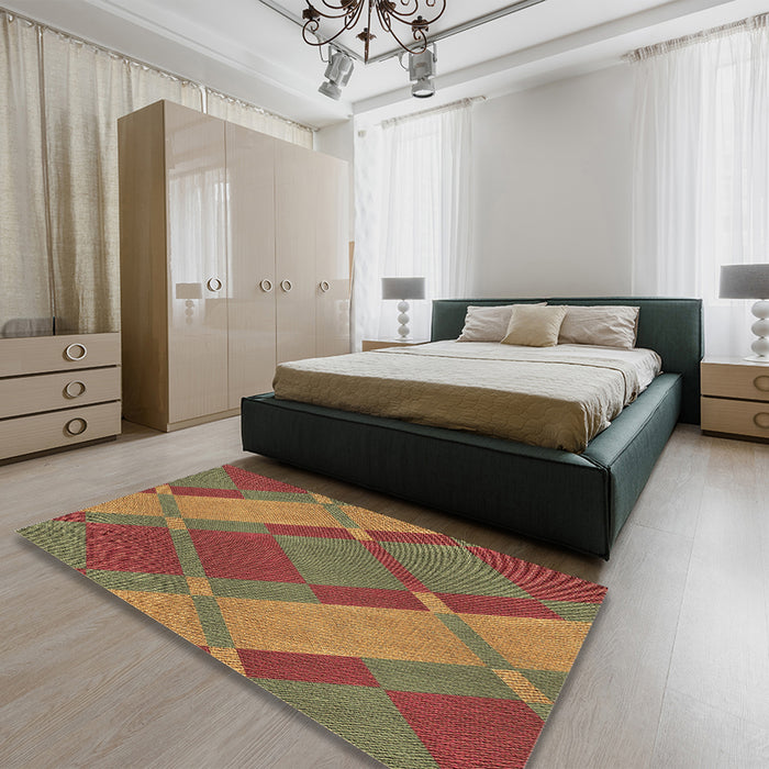 Patterned Caramel Brown Rug in a Bedroom, pat1211brn